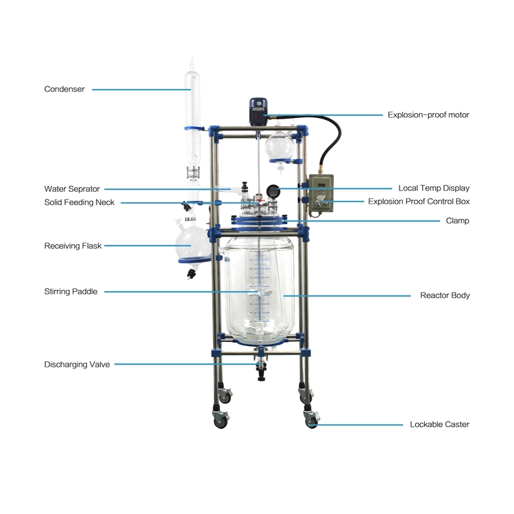 Reactor de vidre químic de jaqueta de buit d'alta qualitat de 20l per a filtre amb bomba de buit de raig d'aigua3