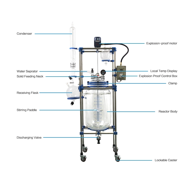 Réacteur en verre chimique à enveloppe sous vide de haute qualité, 20l, pour filtre avec pompe à vide à Jet d'eau 3